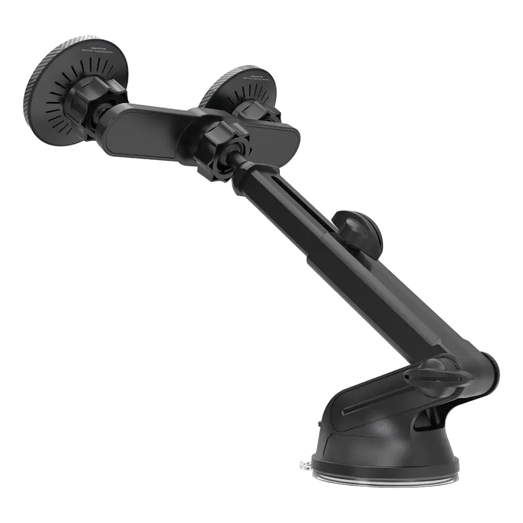 Porodo Dax-L Dual MagSafe Car Phone Holder with Adjustable Telescopic Arm - Black | حامل هاتف سيارة Porodo Dax-L Dual MagSafe مع ذراع تلسكوبي قابل للتعديل - أسود