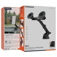 Porodo Dax-L Dual MagSafe Car Phone Holder with Adjustable Telescopic Arm - Black | حامل هاتف سيارة Porodo Dax-L Dual MagSafe مع ذراع تلسكوبي قابل للتعديل - أسود