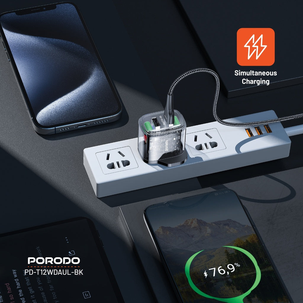 Şarjêra Dual Derketinê ya Porodo ya Şefaf 2.4A 12W bi Kabloya 1.2M USB-A bo Lightning