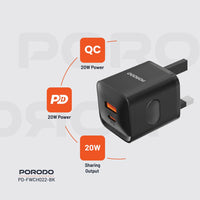 شاحن سريع Porodo PD 20W منفذين UK - Porodo Dual Port Fast Charger