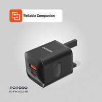 شاحن سريع Porodo PD 20W منفذين UK - Porodo Dual Port Fast Charger