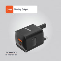 شاحن سريع Porodo PD 20W منفذين UK - Porodo Dual Port Fast Charger