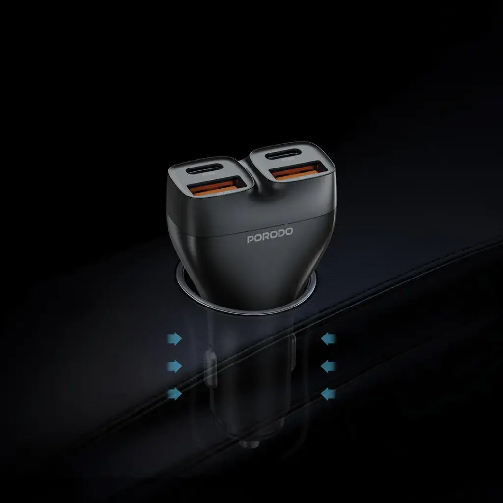 Porodo Dualpower 102W Car Charger USB-C To Lightning Cable - Black | شاحن سيارة بورودو ديوال باور 102 واط - أسود