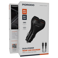 Porodo Dualpower 102W Car Charger USB-C To Lightning Cable - Black | شاحن سيارة بورودو ديوال باور 102 واط - أسود