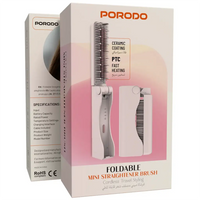 فرشاة فرد الشعر المصغرة القابلة للطي بورودو لايفستايل - وردي | Porodo Lifestyle Foldable Mini Straightener Brush - Pink