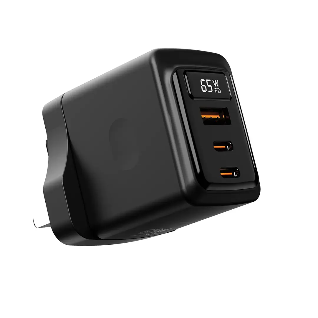 Porodo GaN 65W Multi-Port Wall Charger - Black | شاحن حائط متعدد المنافذ بقدرة 65 واط من بورودو GaN