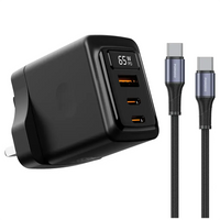 Porodo GaN 65W Multi-Port Wall Charger - Black | شاحن حائط متعدد المنافذ بقدرة 65 واط من بورودو GaN