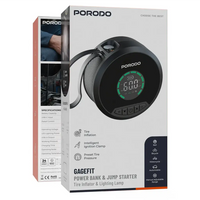 Porodo Gagefit Power Bank & Car Jump Starter with Tire Inflator & LED Light – Black | بنك طاقة ومشغل تشغيل السيارة Porodo Gagefit مع منفاخ إطارات ومصباح إضاءة – أسود