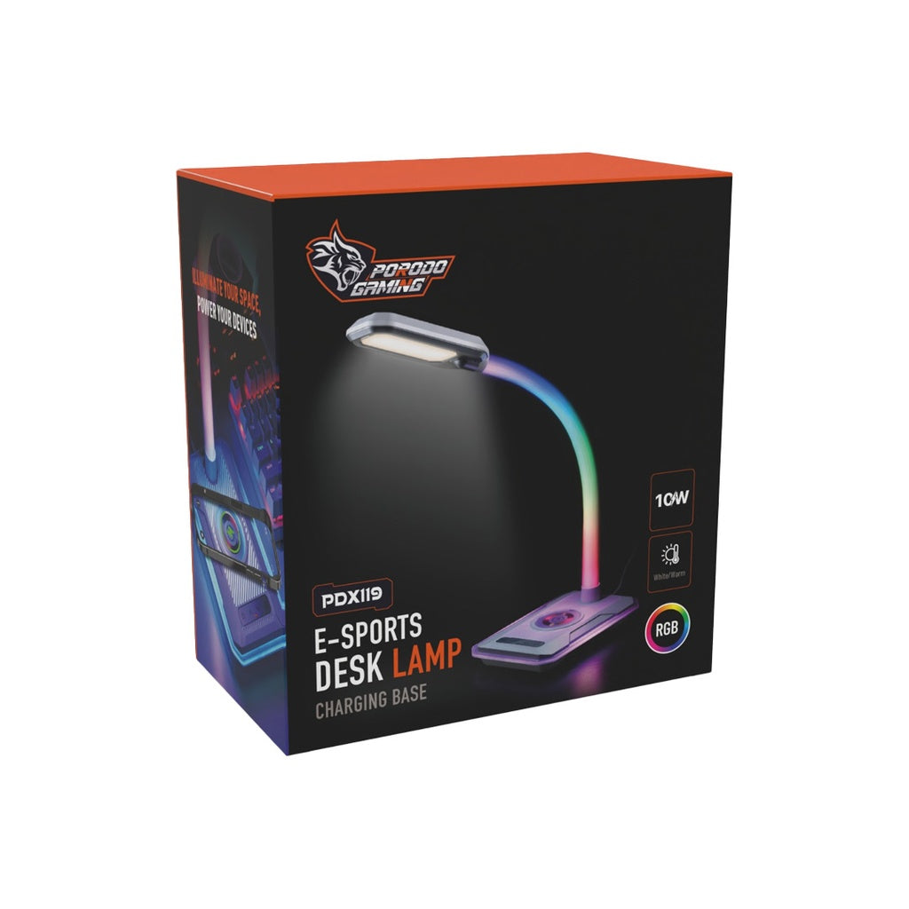 بورودو مصباح مكتبي متعدد الوضائف مع شحن لاسلكي - ابيض | Porodo Multifunctional Esports Desk Lamp with Wireless Charger - White