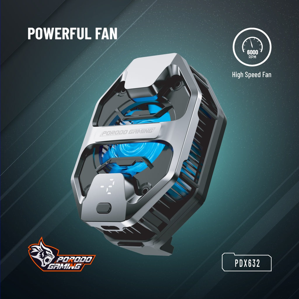 Porodo Gaming Freezing Semiconductor Mobile Cooling and Display - Grey | مبرد الهاتف بورودو جيمينج بشاشة عرض - رمادي