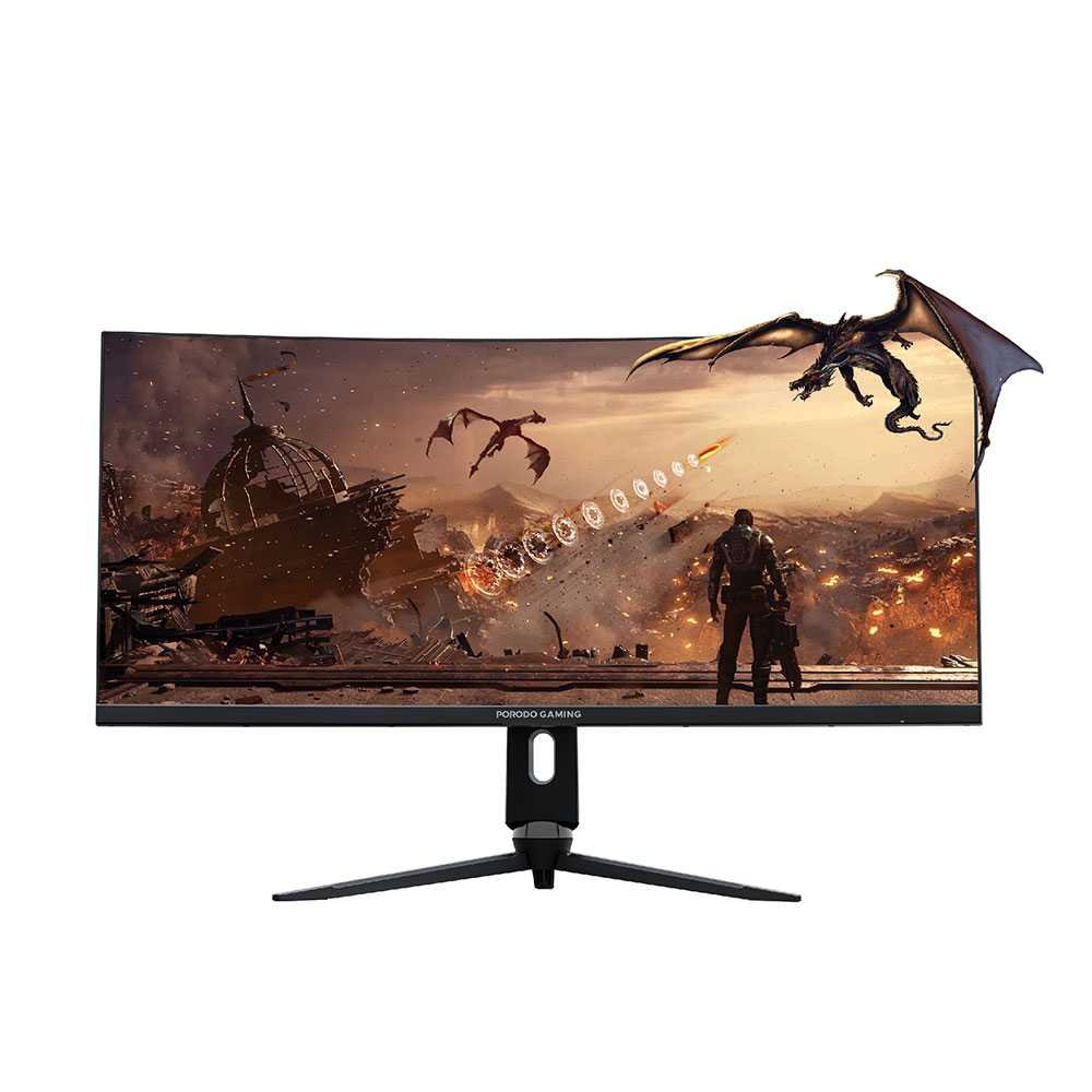 Monîtorê Lîstikê yê Qurmkirî yê Ultra Fireh ê Porodo Gaming 34" 144Hz - Reş