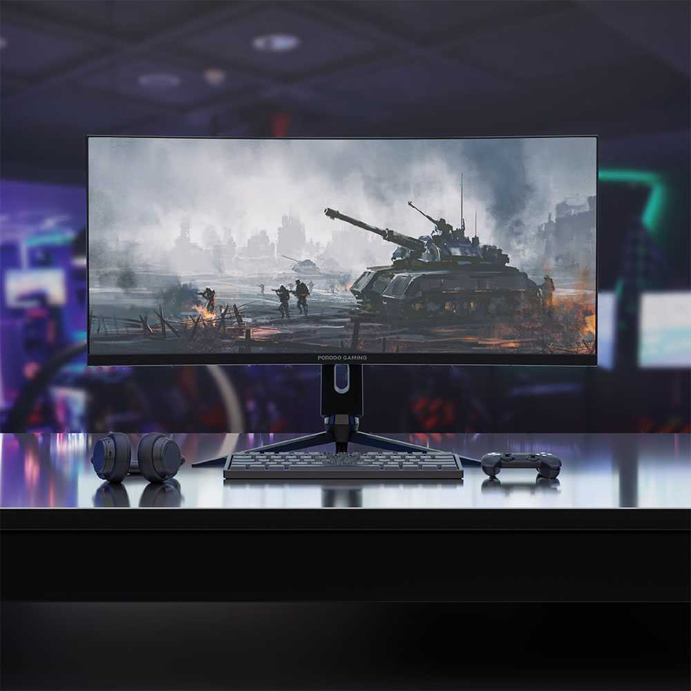 Monîtorê Lîstikê yê Qurmkirî yê Ultra Fireh ê Porodo Gaming 34" 144Hz - Reş