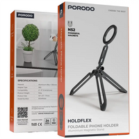 Porodo HoldFlex Foldable Phone Holder with Aluminum Magnetic Base - Gray | حامل الهاتف القابل للطي بورودو هولدفليكس مع قاعدة مغناطيسية من الألومنيوم - رمادي