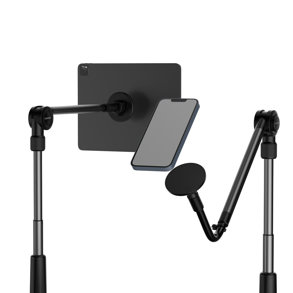 Porodo Lazy Man Stand with Magnetic Suction 92CM - Black | حامل بورودو ليزي مان بشفط مغناطيسي 92 سم - أسود