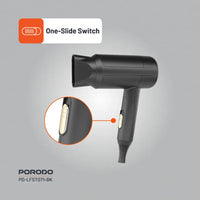 بورودو لايف ستايل مجفف شعر قابل للطي بقدرة 1200 واط وكيبل بطول 1.8 متر - اسود | Porodo Lifestyle 1200W Foldable Hair Dryer 1.8M Cable - Black.