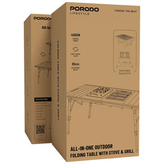 طاولة تخييم خارجية قابلة للطي بورودو لايفستايل - أسود | Porodo Lifestyle Outdoor Folding Table with Gas Stove - Black