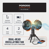 مروحة متعددة الوظائف 360° مع إضاءة وحامل ثلاثي - Porodo Lifestyle 18W Multifunctional Adjustable Fan