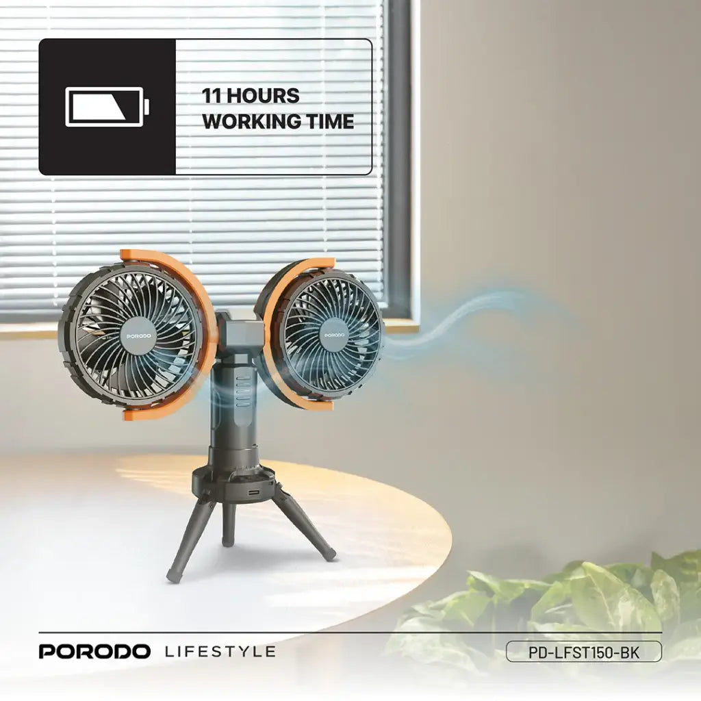 مروحة متعددة الوظائف 360° مع إضاءة وحامل ثلاثي - Porodo Lifestyle 18W Multifunctional Adjustable Fan