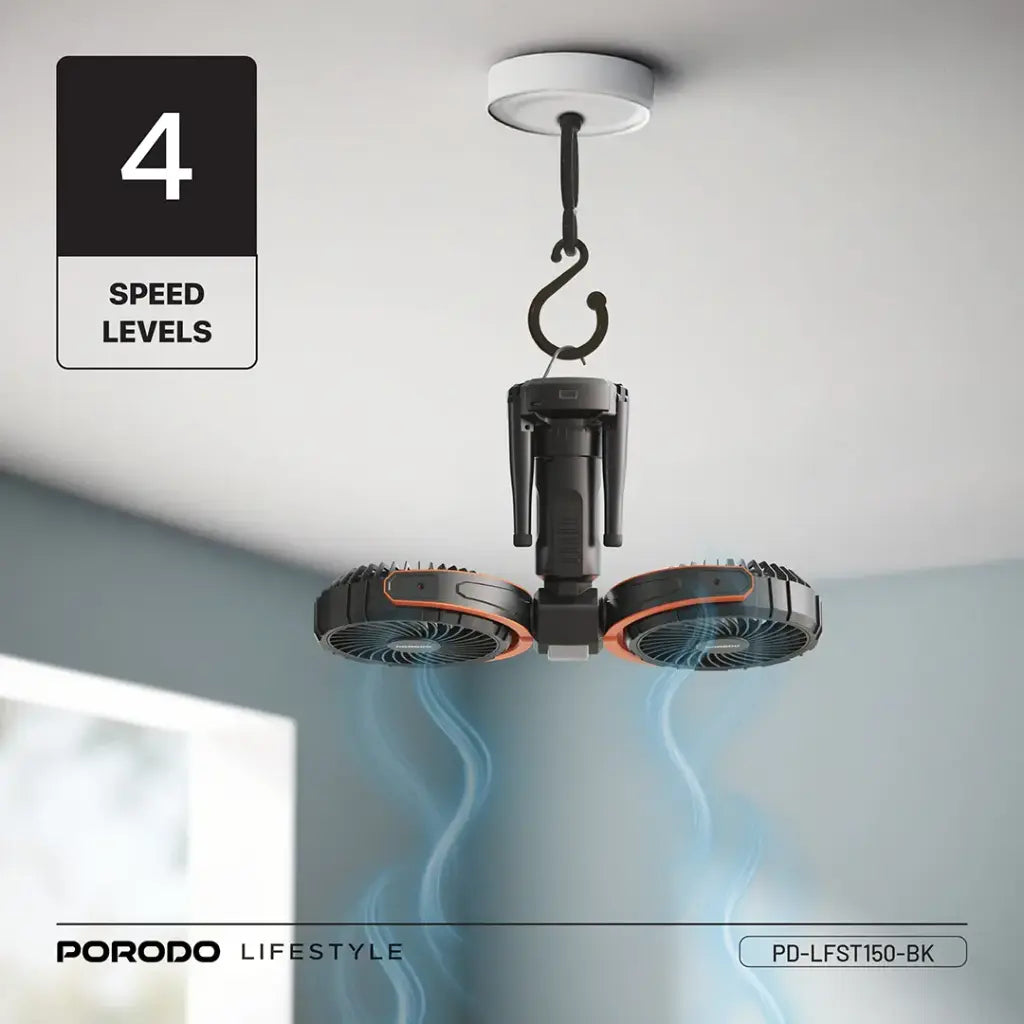 مروحة متعددة الوظائف 360° مع إضاءة وحامل ثلاثي - Porodo Lifestyle 18W Multifunctional Adjustable Fan