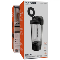 Porodo Lifestyle Grip & Mix Protein Shaker Bottle - Black | زجاجة هزاز بروتين بورودو لايفستايل مع قبضة وخلط - أسود
