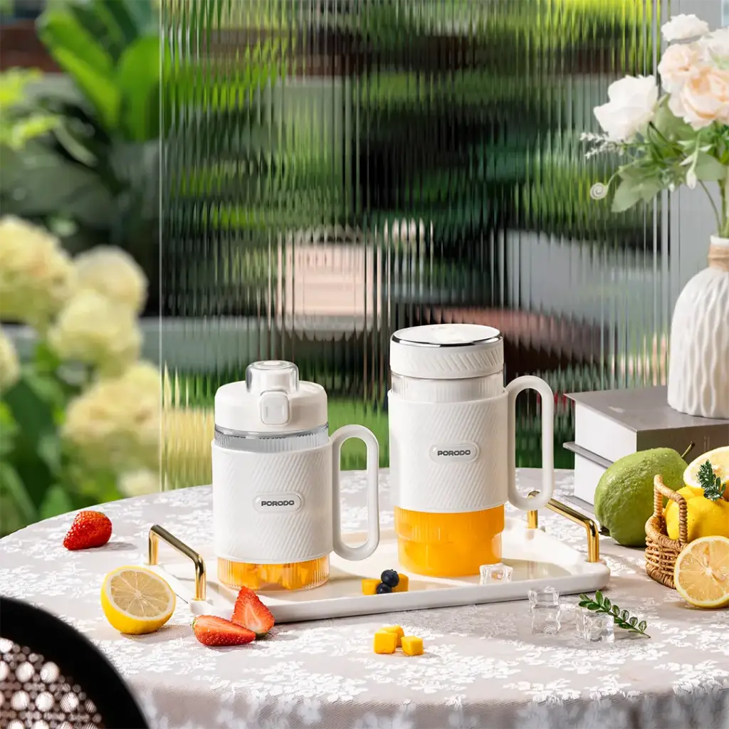 Porodo Lifestyle Dual Cup Portable Smoothie Blender – White | خلاط السموزي المحمول بورودو لايفستايل ذو الكوبين – أبيض