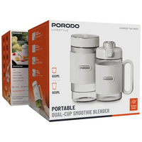 Porodo Lifestyle Dual Cup Portable Smoothie Blender – White | خلاط السموزي المحمول بورودو لايفستايل ذو الكوبين – أبيض