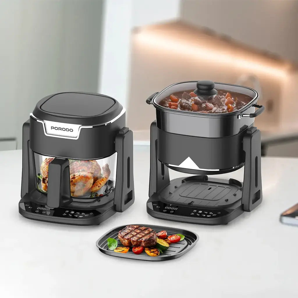 قلاية هوائية Porodo Lifestyle Quick Flip 3-In-1 Air Fryer Grill Hot Pot - Black | 3 أوضاع طهي 4.5L