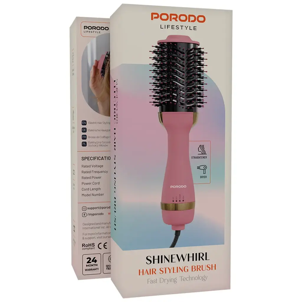 فرشاة تصفيف الشعر بورودو لايف ستايل شاين ويرل بتقنية التجفيف السريع - وردي | Porodo Lifestyle Shine Whirl Fast Dry Hair Styling Brush - Pink