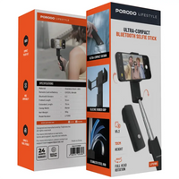 Porodo Lifestyle Ultra-Compact Bluetooth Selfie Stick - Black | عصا سيلفي بلوتوث مدمجة للغاية من بورودو لايف ستايل - أسود