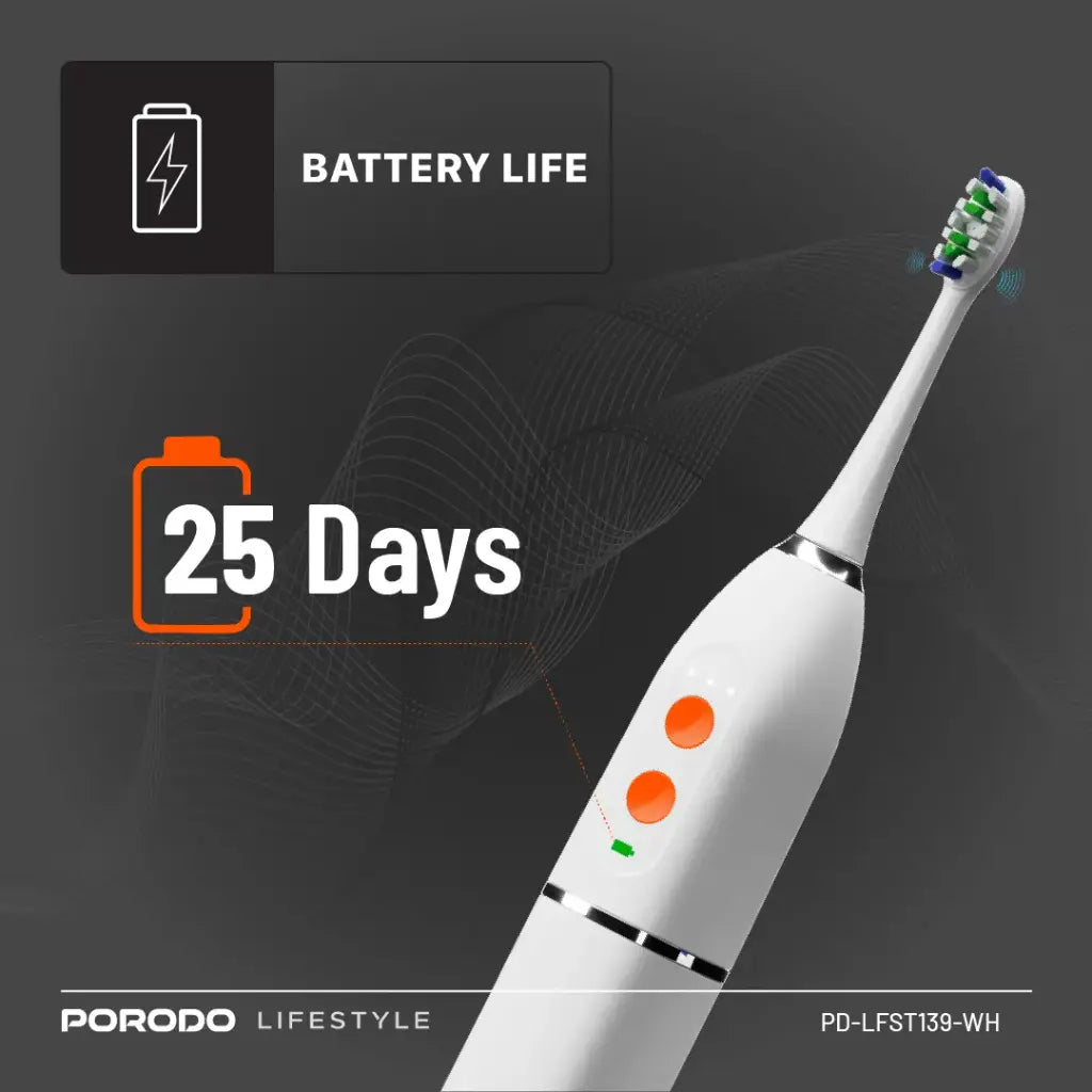 Firçeya Diranan a Elektrîkî ya Porodo Lifestyle 1000mAh IPX7 bi Moda Destî û Depoya Avê ya 110ml.