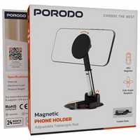 Porodo Magnetic Phone Holder with Adjustable Telescopic Rod - Black | حامل هاتف مغناطيسي من بورودو مع قضيب تلسكوبي قابل للتعديل - أسود