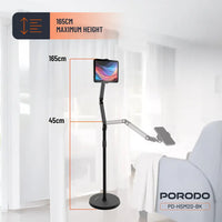Porodo 360° Zivirîner û Verastbar, Piştgira Erdê ya Telefon û Tabletê - Reş | 1.65m