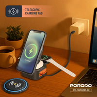 Porodo 25W 3-in-1 Pocket-Sized Folding Wireless Charger - Black | شاحن لاسلكي قابل للطي 3 في 1 من بورودو - أسود
