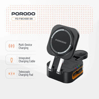 Porodo 25W 3-in-1 Pocket-Sized Folding Wireless Charger - Black | شاحن لاسلكي قابل للطي 3 في 1 من بورودو - أسود