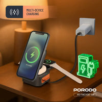 Porodo 25W 3-in-1 Pocket-Sized Folding Wireless Charger - Black | شاحن لاسلكي قابل للطي 3 في 1 من بورودو - أسود