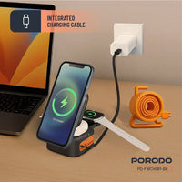 Porodo 25W 3-in-1 Pocket-Sized Folding Wireless Charger - Black | شاحن لاسلكي قابل للطي 3 في 1 من بورودو - أسود
