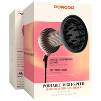 Porodo Lifestyle High-Speed Portable Hair Dryer & Diffuser for Curly Hair – Black Gold | بورودو جهاز تجفيف وتوزيع الشعر المحمول عالي السرعة للشعر المجعد – أسود وذهبي