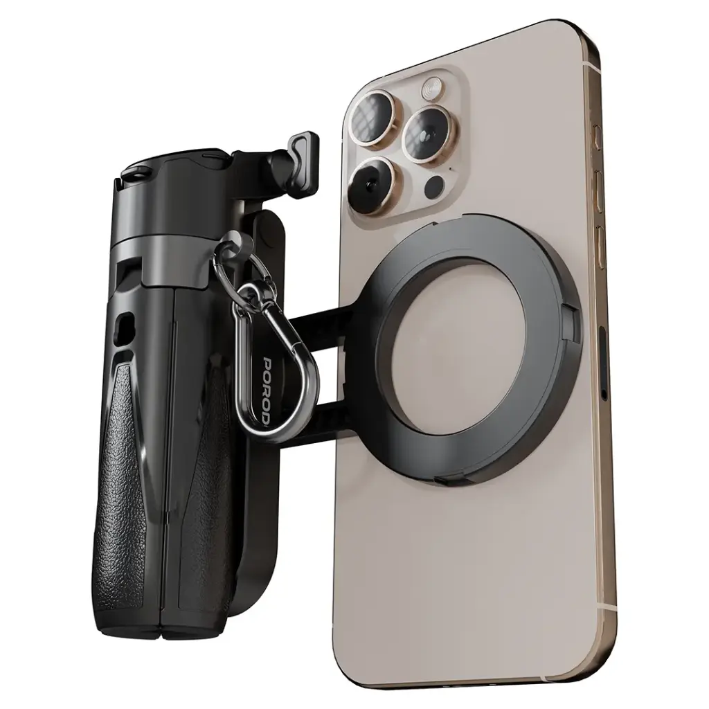 Porodo Quad-Base Selfie Stick with 360° Full Angle Rotation - Black | عصا سيلفي بورودو بقاعدة رباعية ودوران 360° - أسود