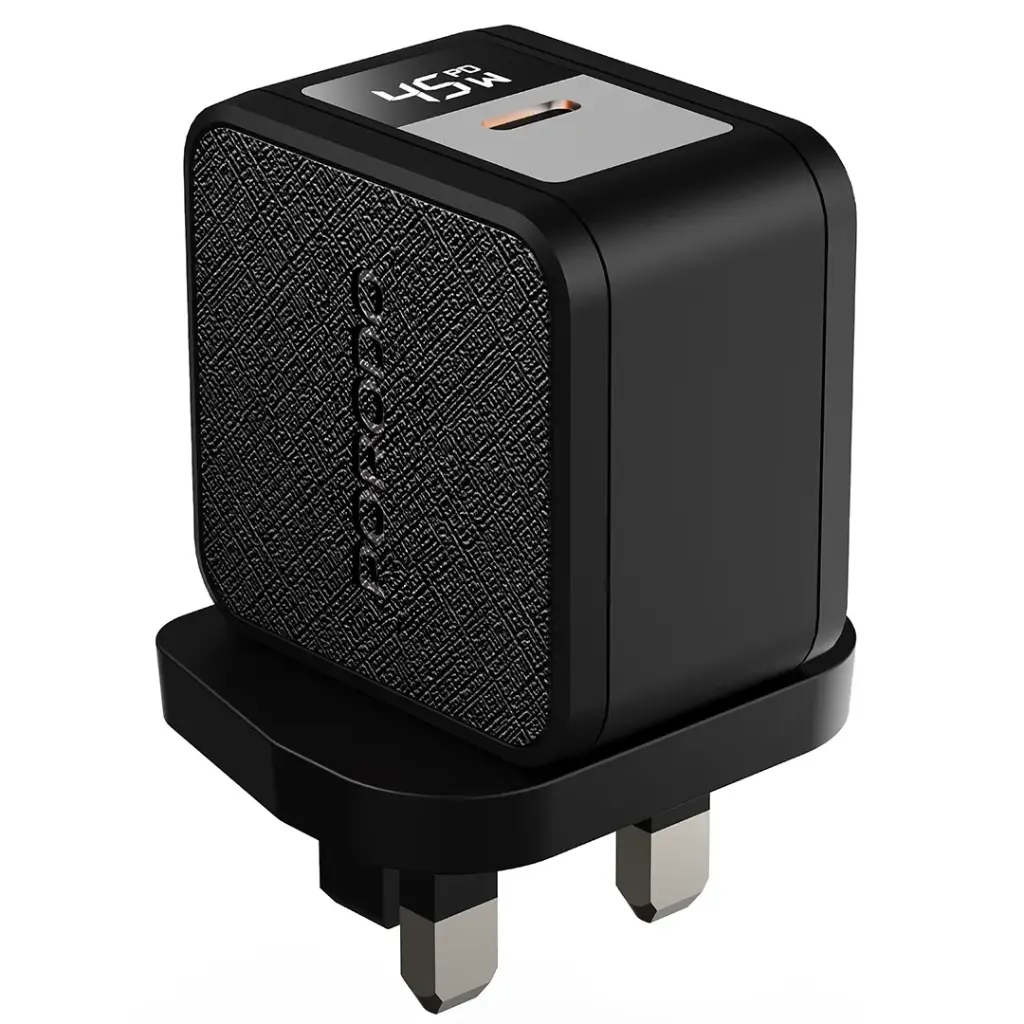 شاحن حائط بورودو Quantum GaN 45W USB-C مع كيبل Type-C - أسود | Porodo Quantum GaN 45W USB-C Wall Charger with Type-C Cable Black