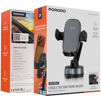 Porodo Robson Cradle Suction Phone Holder – Black | حامل الهاتف بورودو روبسون كرايدل بتقنية الشفط – أسود