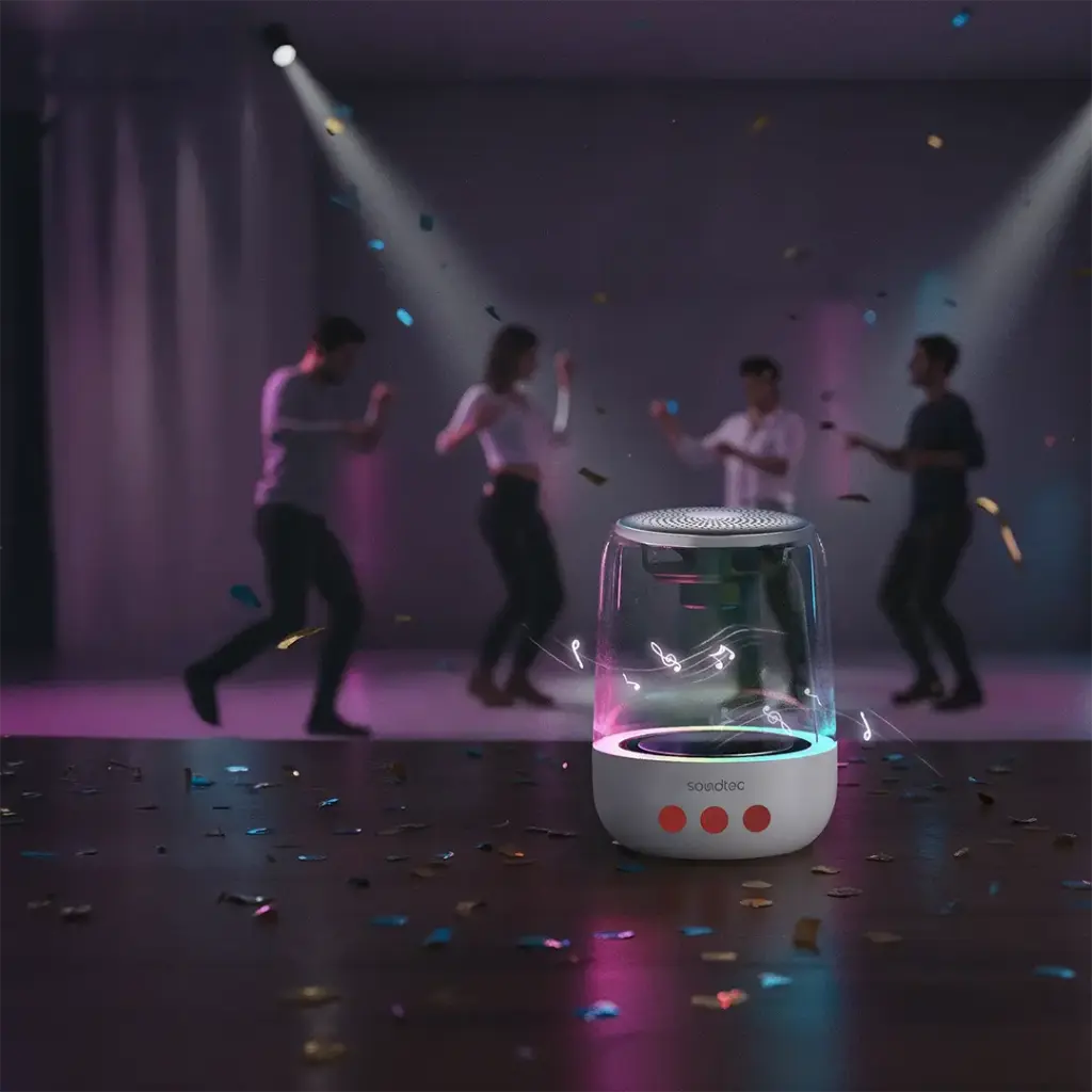 Porodo Soundtec Crystal-Glow Mini Bluetooth Speaker TWS & Hands-Free - White | بوروودو ساوندتك كريستال-غلو ميني سماعة بلوتوث TWS والمكالمات بدون استخدام اليدين - أبيض