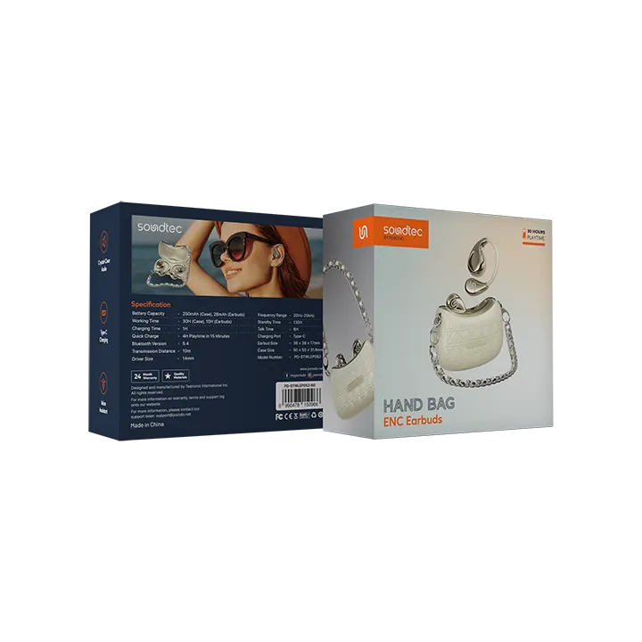 Porodo Soundtec Bluetooth ENC Earbuds with Ear-hook and Compact Bag-style | سماعات بلوتوث بورودو ساوندتك مع خاصية إلغاء الضوضاء وحقيبة مدمجة