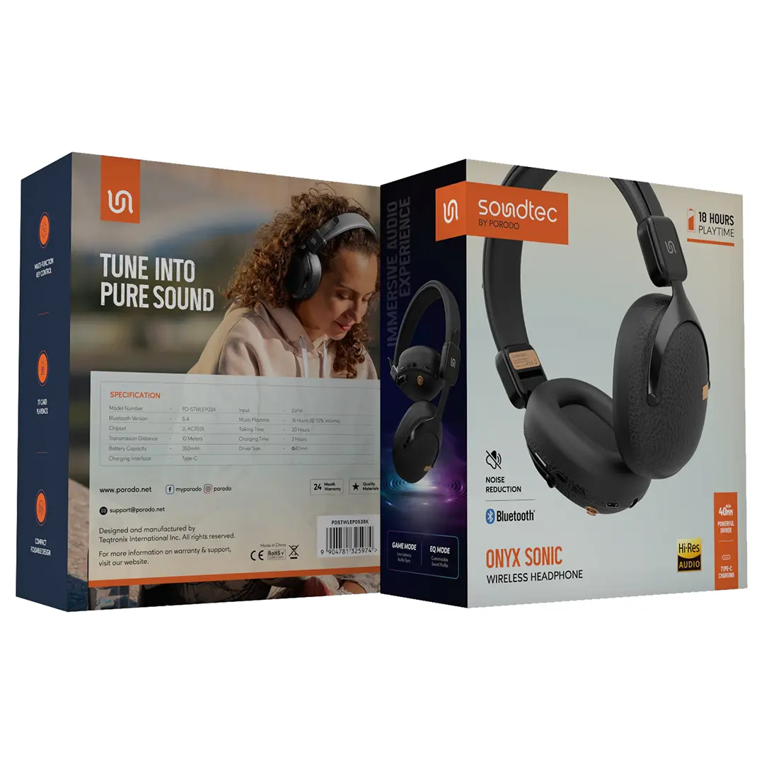Guhdarên Bêtêl ên Porodo Soundtec Onyx Sonic, Heta 18 Saetan Dema Lîstinê - Reş