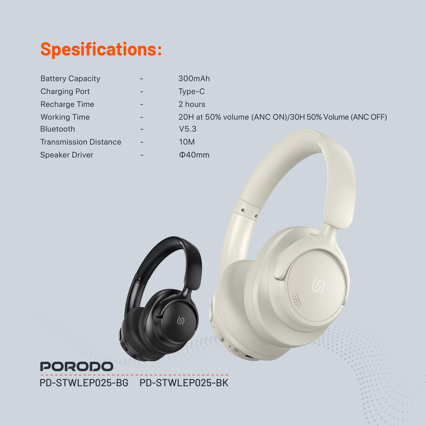 سماعة رأس من بورودو ساوندتيك بخاصية الغاء الضوضاء النشط  | Porodo Soundtec Hybrid ANC Headphone
