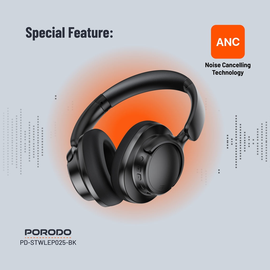 سماعة رأس من بورودو ساوندتيك بخاصية الغاء الضوضاء النشط  | Porodo Soundtec Hybrid ANC Headphone