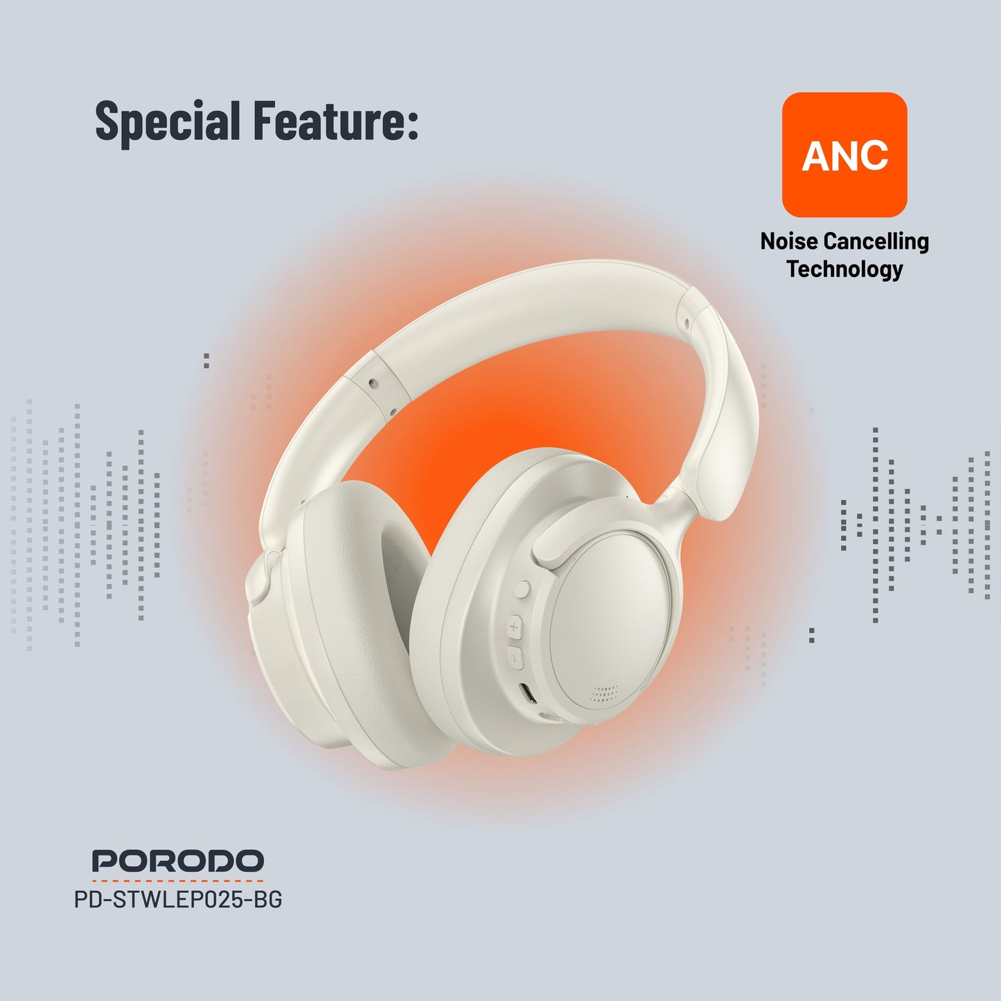 سماعة رأس من بورودو ساوندتيك بخاصية الغاء الضوضاء النشط  | Porodo Soundtec Hybrid ANC Headphone