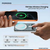 باور بانك بورودو Sovo بسعة 10,000 مللي امبير وبقدرة شحن 20 واط بتصميم شفاف - ابيض | Porodo Sovo PD 20W 10000mAh Powerbank with Transparent Body - White