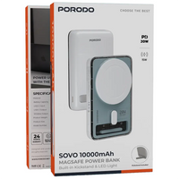 باور بانك بورودو Sovo بسعة 10,000 مللي امبير وبقدرة شحن 20 واط بتصميم شفاف - ابيض | Porodo Sovo PD 20W 10000mAh Powerbank with Transparent Body - White
