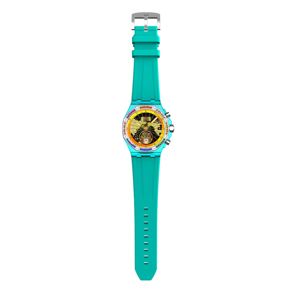 ساعة ذكية بشاشة شفافة من بورودو كريستالو مع سوار اضافي ازرق - ازرق | Porodo Cristallo AP Smart Watch Transparent Dial w/ Extra Blue Silicone Band - Blue