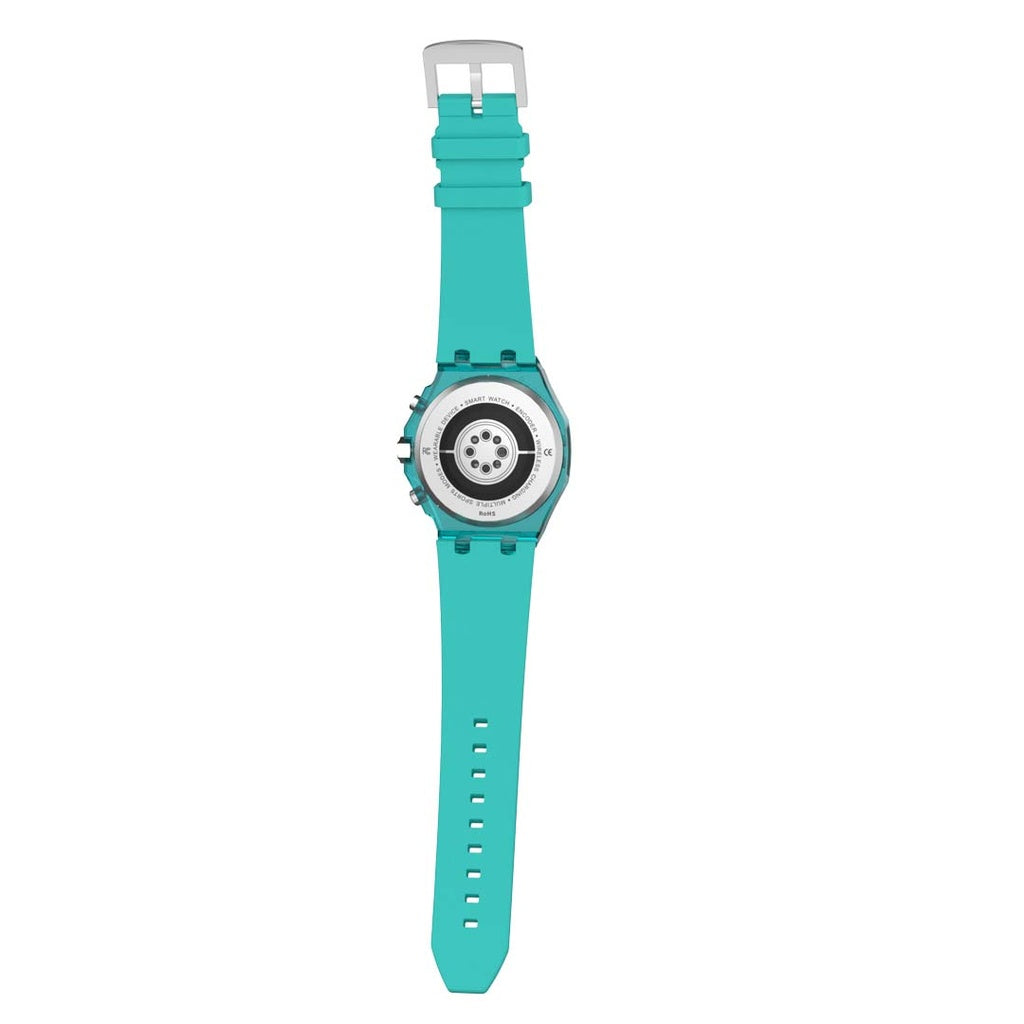 ساعة ذكية بشاشة شفافة من بورودو كريستالو مع سوار اضافي ازرق - ازرق | Porodo Cristallo AP Smart Watch Transparent Dial w/ Extra Blue Silicone Band - Blue
